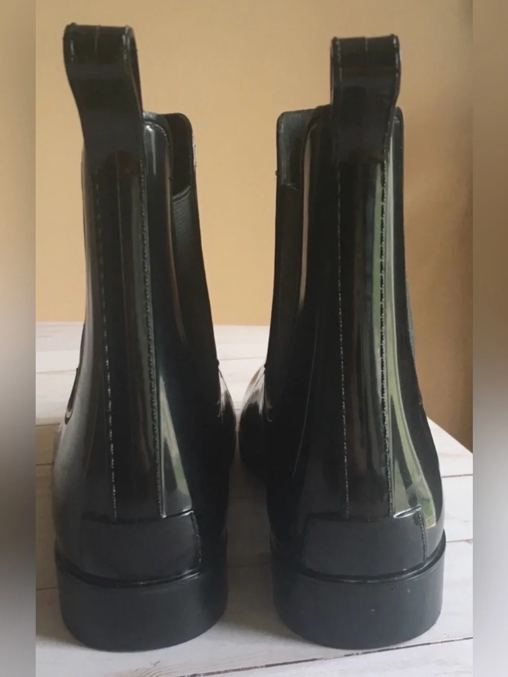 Nautica Women's Chelsea Rain Boots. high-shine black rubber